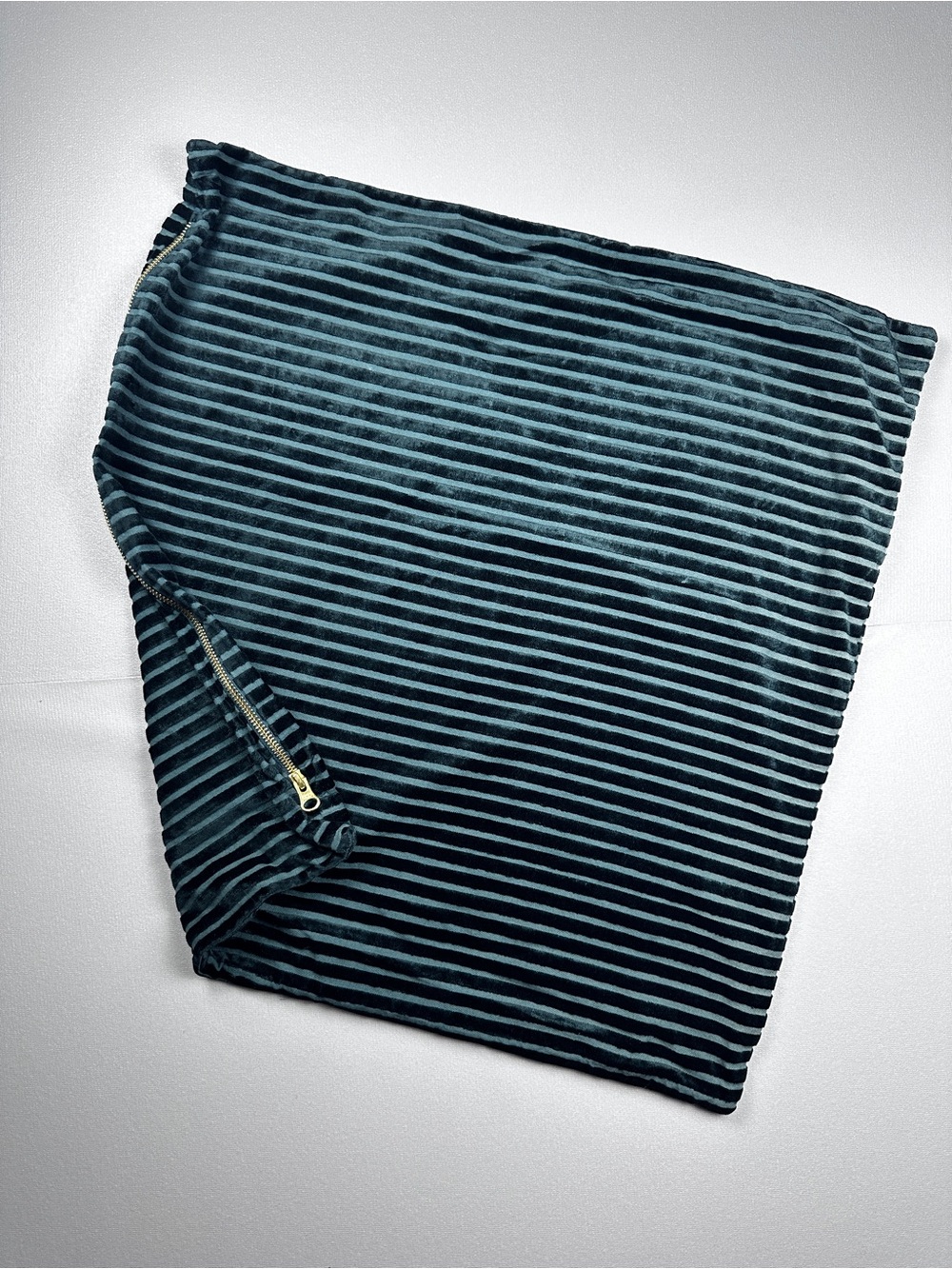 Anthropologie Teal Velvet Stripe Pillow Cover 22x22in Square Zip India